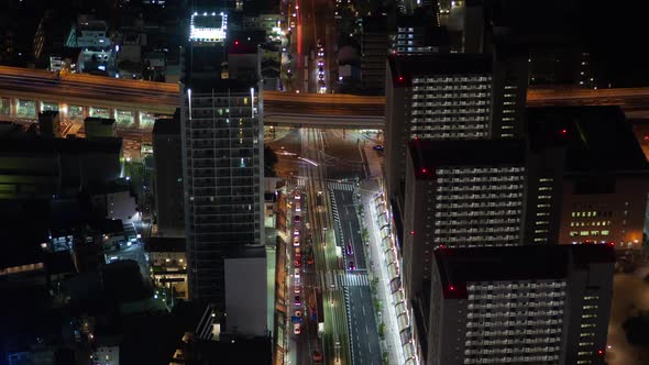 Osaka Skyscrapers Night Highway Traffic Timelapse