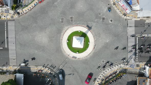 Timelapse aerial top view of Tugu Jogja or Yogyakarta Monument, Indonesia.