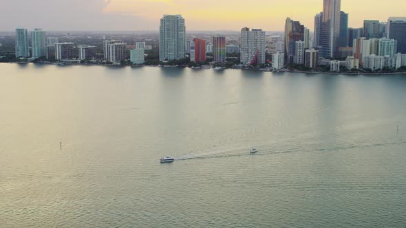 Aerial view of sailing boats in Miami
