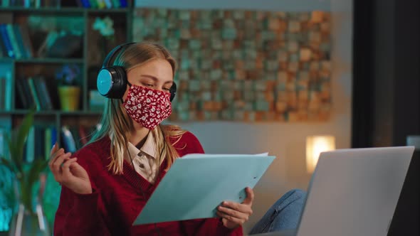 Great Looking Lady Student with a Protective Mask