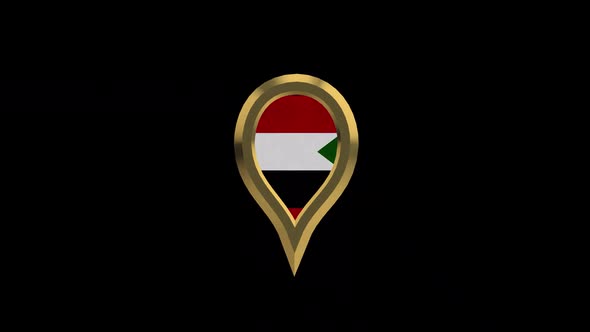 Sudan Flag 3D Rotating Location Gold Pin Icon