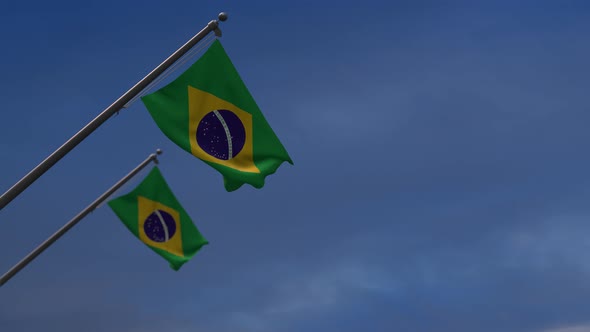 Brazil Flags In The Blue Sky - 4K