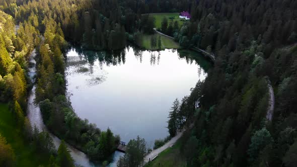 Beautiful view on an with Mountains in Schiederweiher in Upper Austria Drone Video