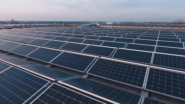 Rows of solar panels at sunlight