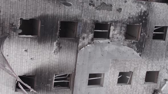 Vertical Video of a Multistorey Building Destroyed During the War in Ukraine