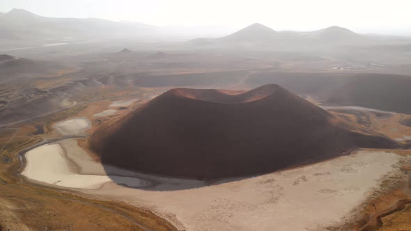 Panoramic Aerial View of Volcano on Planet Mars