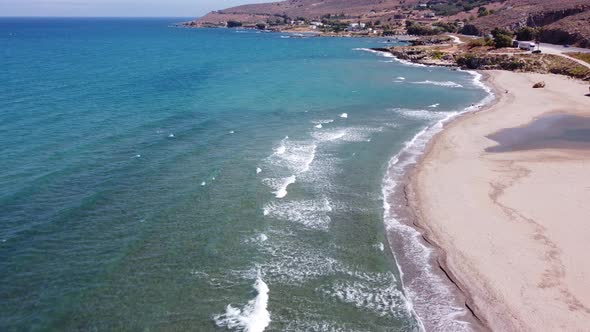 Aerial Nature Greek Landscape with Sea Bay and Empty Sand Beach