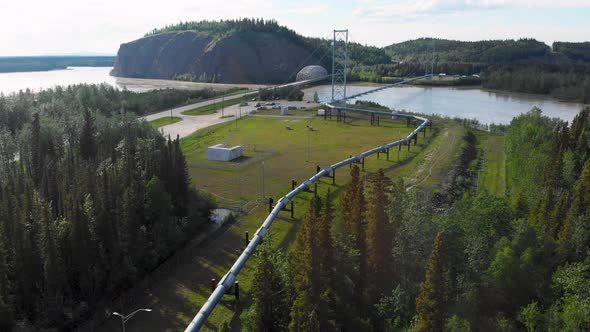 4K Drone Video of the Alyeska Pipeline Bridge over the Tanana and Delta Rivers near Big Delta, AK du