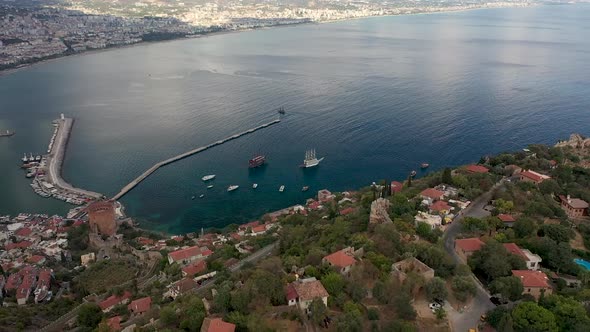 Alanya Castle Alanya Kalesi Aerial View of Mountain and City Turkey