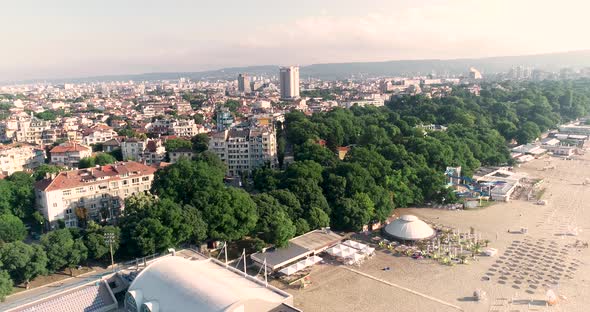 Aerial view of Varna and the beach. The sea capital of Bulgaria.