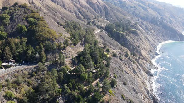 Aerial of the rugged coastline in California