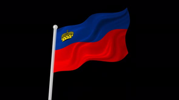 Liechtenstein Flag Flying Animated Black Background