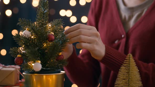 Woman Decorate Christmas Tree