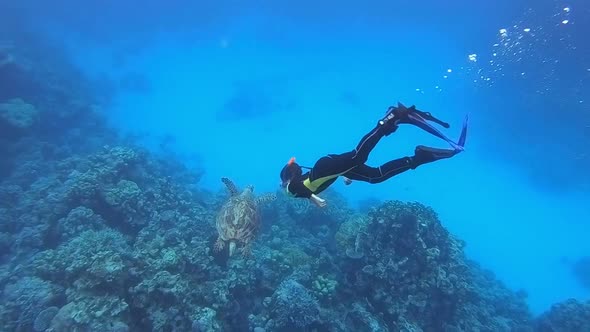 A Snorker Boy Enjoying with Turtle