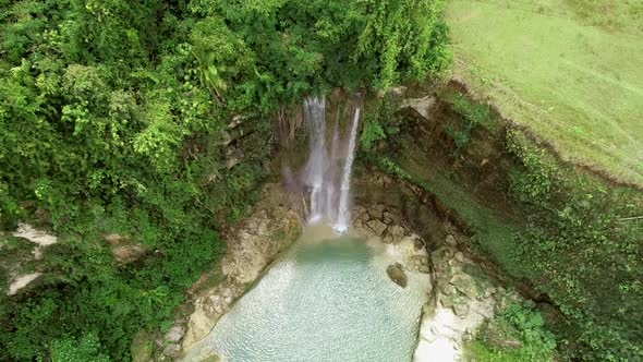 Aerial view of Camugao Waterfall in Balilihan, Philippines.