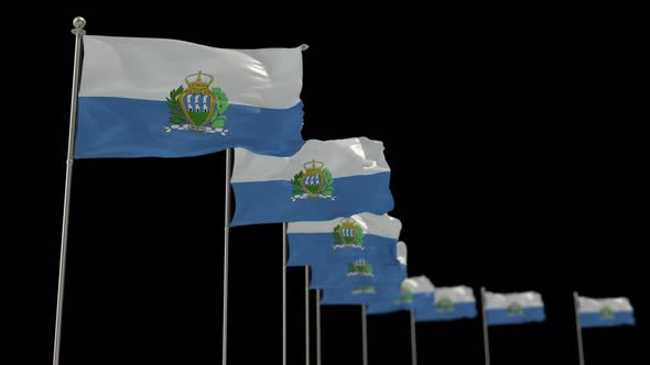 San Marino Row Of Flags Animation Include Alpha Channel