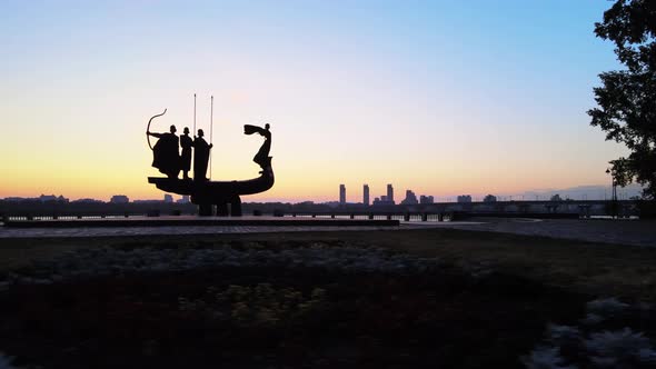 Kyiv, Ukraine - a Monument To the Founders of the City in the Morning at Dawn, Aerial