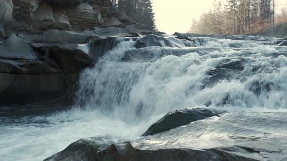 Raging Mountain River. Wildness of Clean, Clear Water in the Mountain River