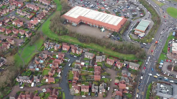 Aerial footage of the town of Colton in Leeds West Yorkshire taken in the winter time