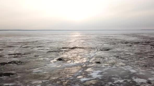 Fast Flying Above Melting Ice. Vast Reserves of Sweet Water. Concept of Global Warming