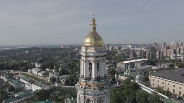 Kyiv. Ukraine: Aerial View of Kyiv Pechersk Lavra. Gray, Flat