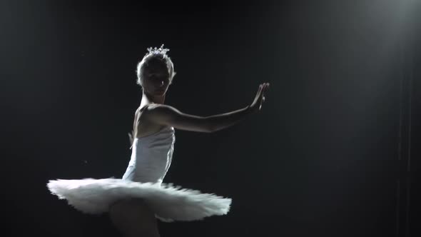 Classical Ballet Choreography Perfoming By Young Beautiful Graceful Ballerina in White Tutu