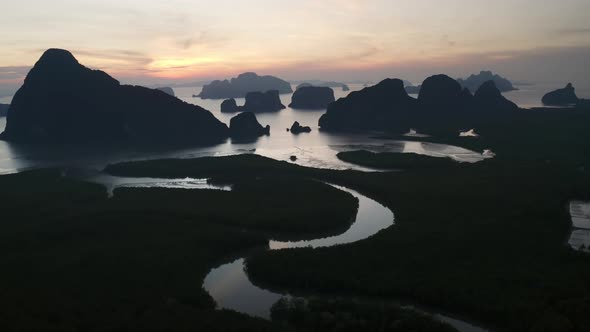 Drone Shot of Sunrise in Thailand Sametnangshe
