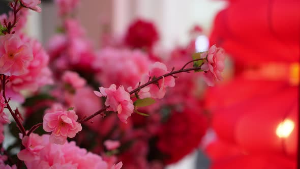 Pink artificial cherry blossom flower