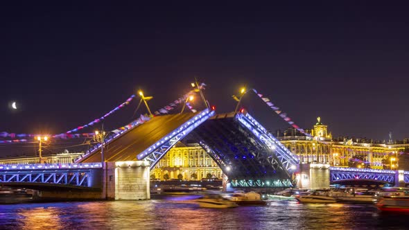 Drawn Palace Bridge in St. Petersburg at Night