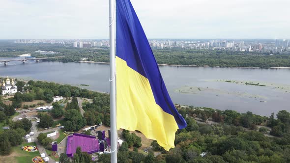 Kyiv - National Flag of Ukraine By Day. Aerial View. Kiev