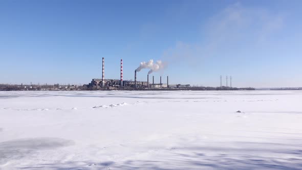 Smokestacks Pollute Atmosphere, Heavy Industry. Industrial Landscape of the Area