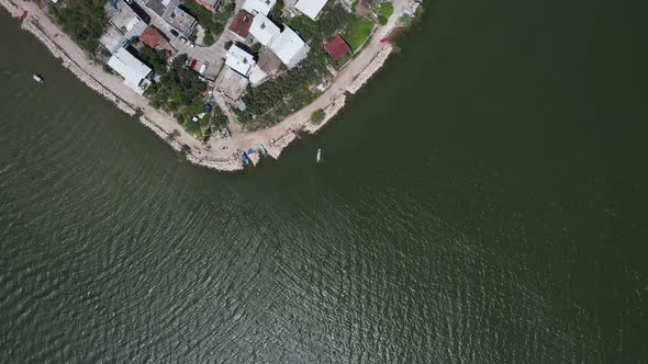 Drone View Village On Lake