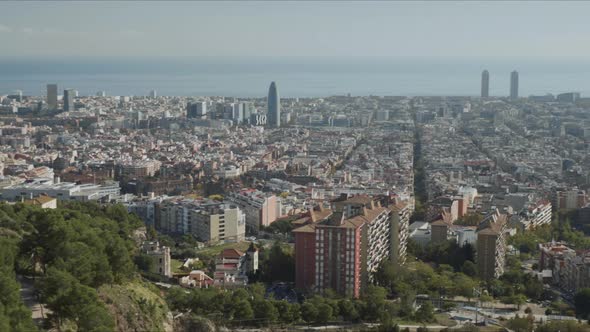 Aerial View of Barcelona City, Spain.Panoramic View of City Buildings at Daytime