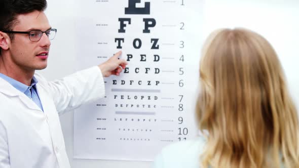 Optometrist taking eye test of female patient