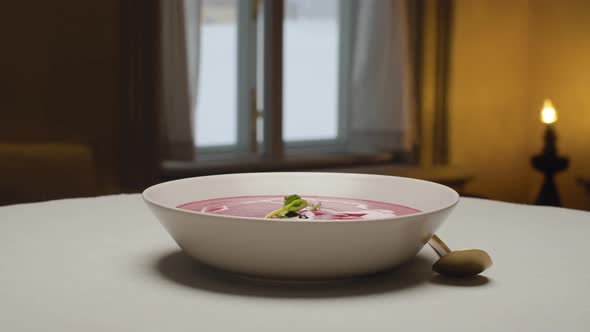 Plate of Readymade Beet Cream Soup