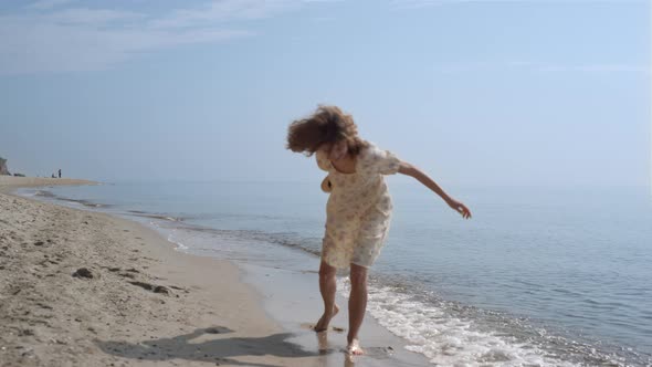 Serene Girl Have Fun on Beach Summer Day