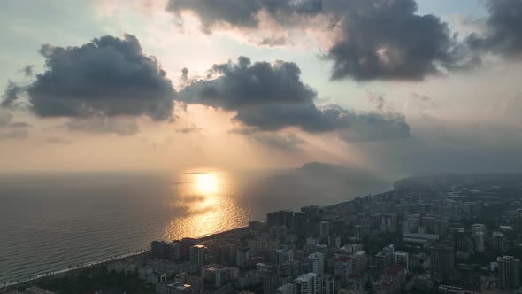 Colorful Panorama over the city Aerial View 4 K Alanya Turkey