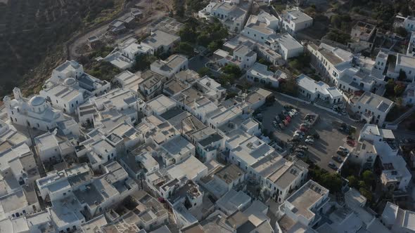 Overhead Top Down Birds View Aerial of Small Town on Greek Island Milos