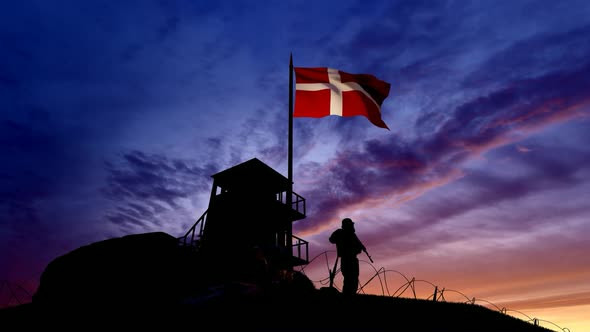 Danish Soldier On The Border At Night At The Border