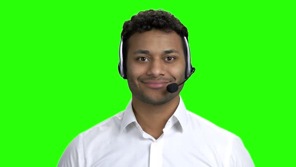 Smiling Call Center Operator on Green Screen