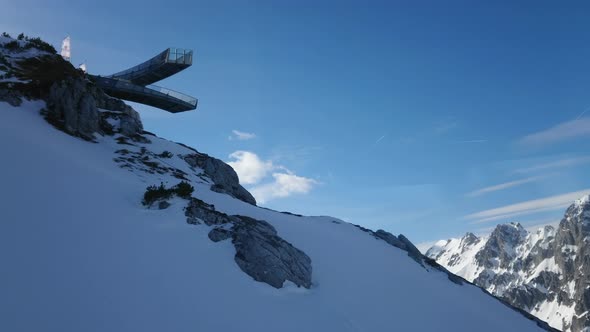 Alpspix viewing platform at the Alpspitzbahn Mountain Station in Germany view from cable car 4k vide