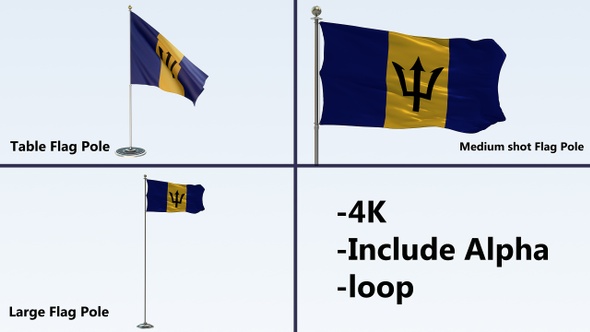 Barbados Flag Pole Pack 4k-Loop 