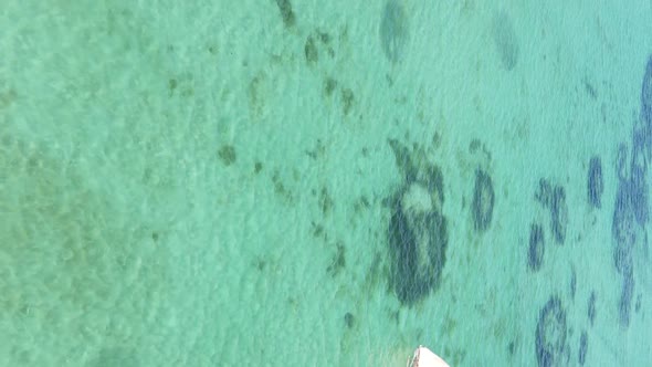 Vertical Video Boats in the Ocean Near the Coast of Zanzibar Tanzania Aerial View