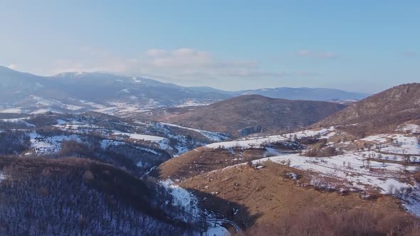 Aerial Shot Of Mountains Winter Landscape