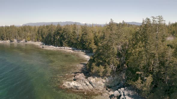 Aerial Drone view of the Pacific Ocean Coast, Texada Island British Columbia Canada Oceanfront