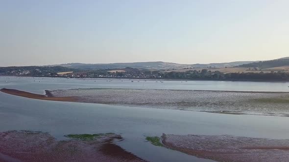 Lympstone harbour, low tide, United Kingdom, England. Aerial view.