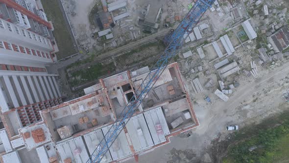 Aerial view of blocks and crane on a construction site