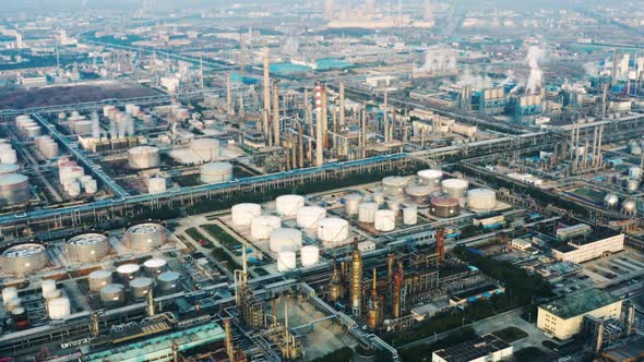 Aerial view oil refinery