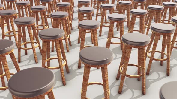 A Lot Off Wooden Stools In A Row 4k