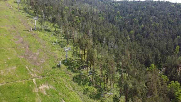 Ski trail in summer. Divcibare ski resort. Trees and green grass on the hill.